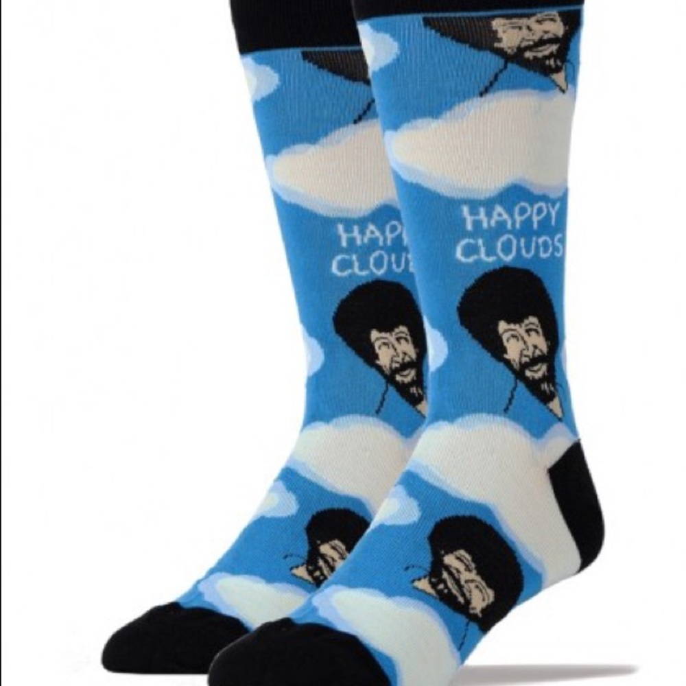 Oooh Geez! Bob Ross “Happy Clouds” Socks NWT